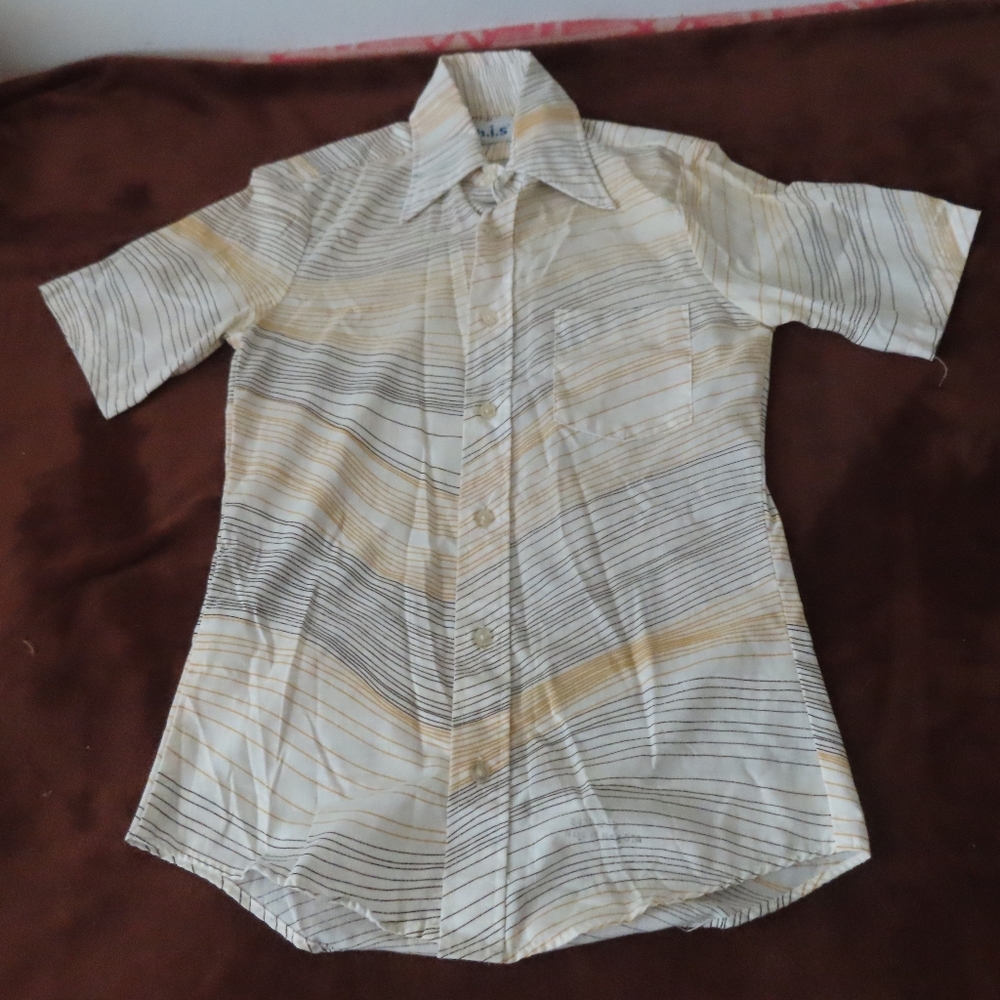 VTG H.I.S. Button Up Shirt striped press free Small 14-14.5 Rare USA dagger